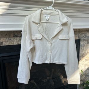 Cream Button-Up Cropped Cardigan